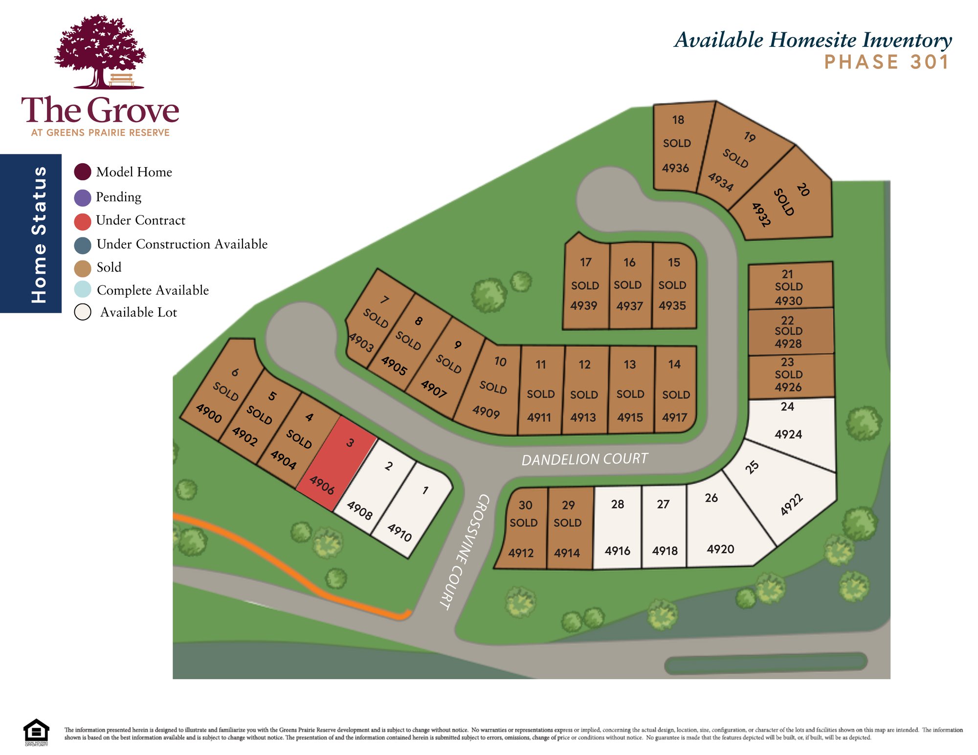 The Grove Available Homsite Inventory Map October Update